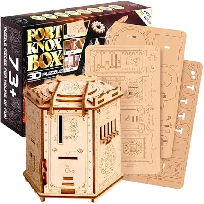 FORT KNOX BOX PRO 3D PUZZLE GAME - 3-IN-1 WOODEN PUZZLE BOX GAME - BRAINTEASER - GIFT BOX RIDDLE GAME - PUZZLE BOX FOR CHILDREN AND ADULTS - MIND PUZZLES 3D WOODEN PUZZLE - ESCAPE ROOM GAMES - Image 1